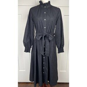NWT Free Assembly Black Embroidered Dot Midi Dress Button Front Belted Pockets M